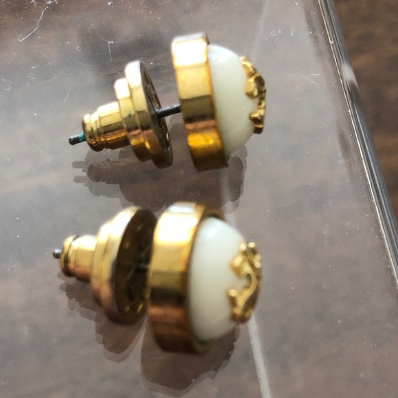 Authentic Tory Burch Double T gold tone and white earrings - Picture 2 of 16